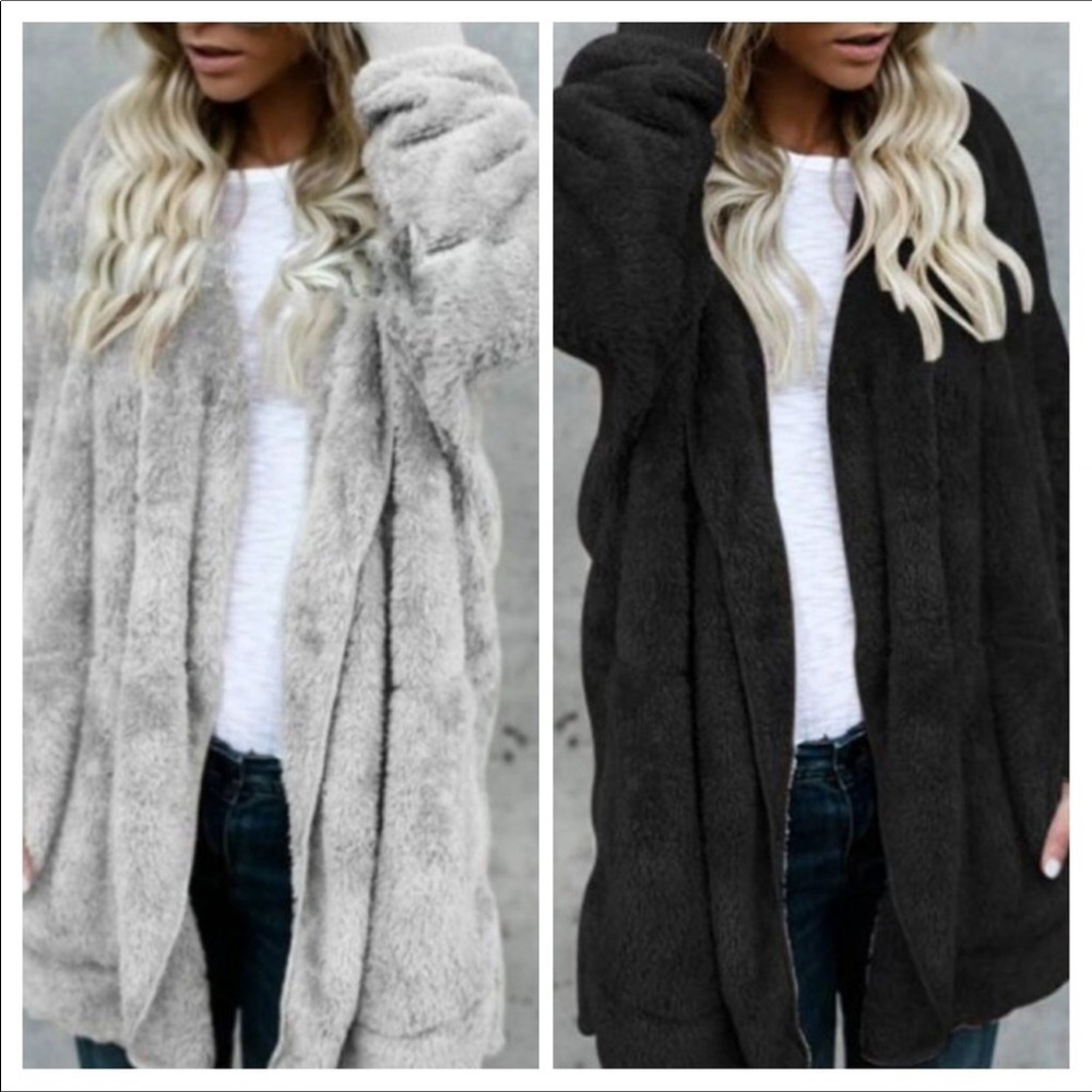 🆑$FIRM$ Gorgeous Black Sherpa Hooded Cardigan - Picture 3 of 8